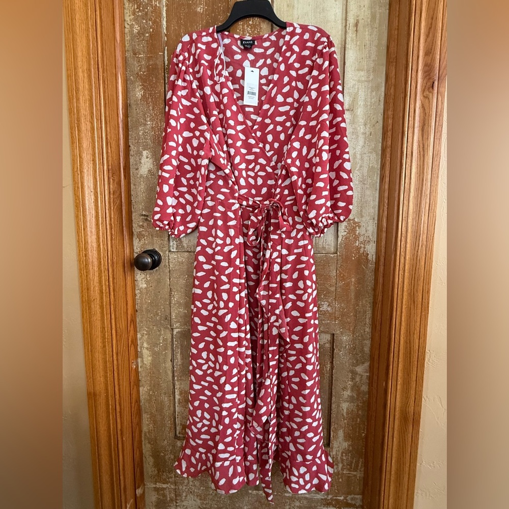 Evans Red and White Patterned Molly wrap front dress